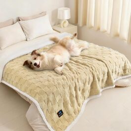 Водонепроникний коврик для собак Luciphia, великий розмір, Sherpa Fleece, двосторонній, захист ліжка та меблів, бежево-коричневий (85x57 дюймів)