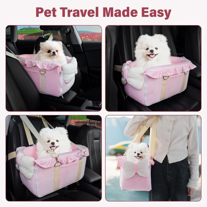 Автокрісло для собак Jaoul - зручне, з регульованими ременями, для маленьких собак, рожеве