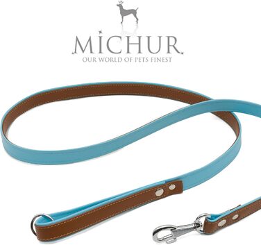 Повідок для собак MICHUR Nizza Lagune, шкіряний, коричнево-синій, з ліліями, стразами та великим кристалом, підходить до нашийника Nizza