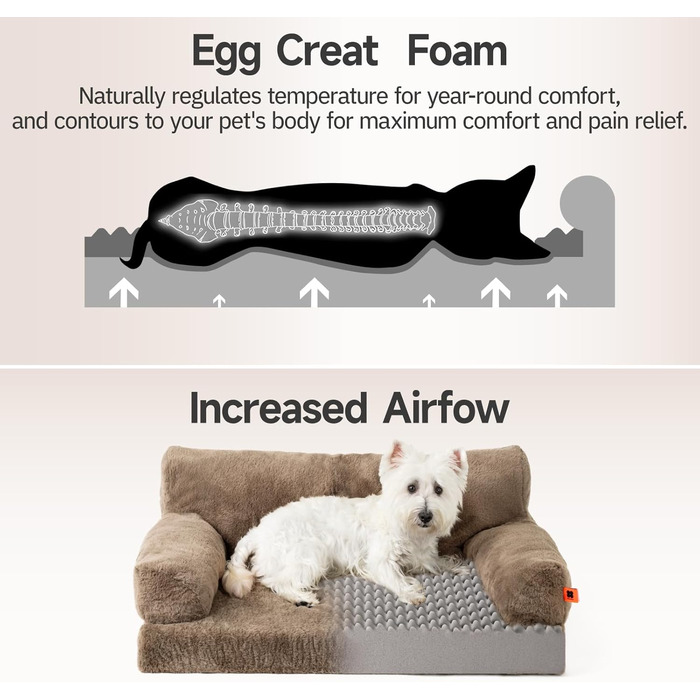 Ортопедичний лежак для собак MeWoofun, середній, водонепроникний, антистресовий плюшевий чохол, 90 x 65 x 30 см (Коричневий, L)
