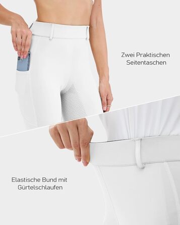 Легінси для верхової їзди HMILE для жінок з силіконовим посиленням, висока талія, еластичні, з кишенею для телефону та петлями для ременя (білі, M)