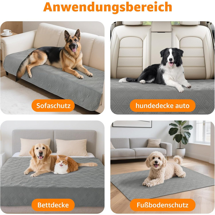 Водонепроникний килимок для собак Pick for Life, 208x304 см (Сірий) - захист дивану та ліжка