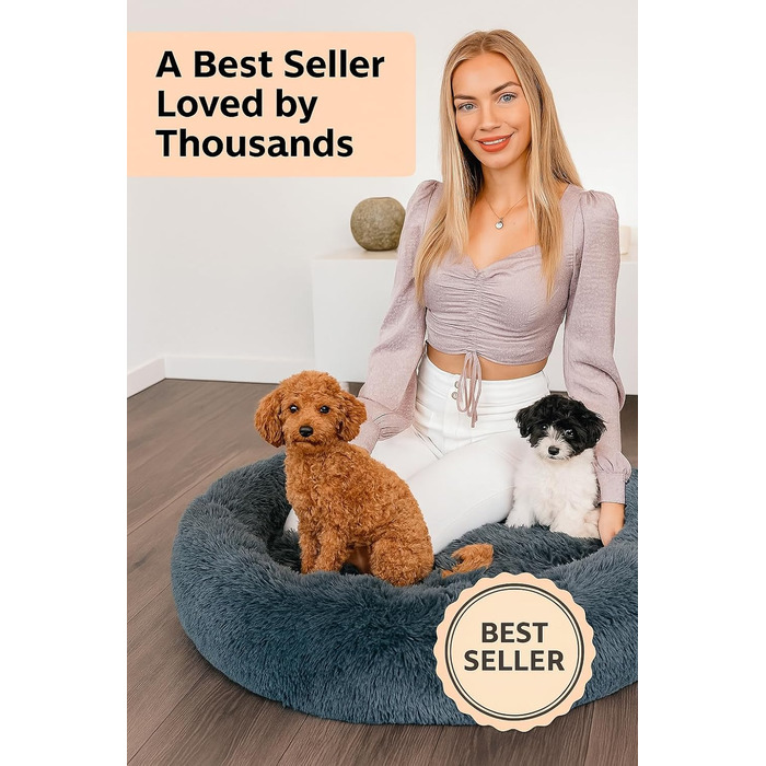 Крісло-лежанка для собак та котів Flamingo, м'яке, у вигляді подушки-донат, 55 см, колір мокко