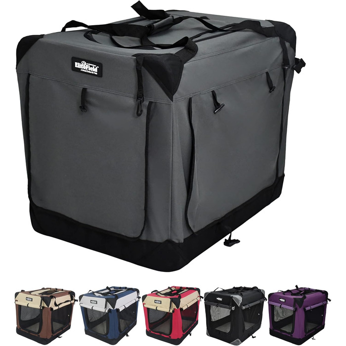 Клітка для собак EliteField з 3 дверцятами, складана, м'яка, з сумкою для перенесення та флісовою підстилкою, для дому та вулиці, 91.4 x 61 x 71.1 см