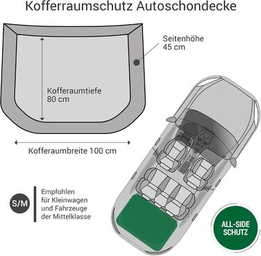 Захист для багажника Dr. Bark з підкладкою та захистом краю вантажного відсіку, захист з усіх боків, миючий та гігієнічний - з бавовняної сумішевої тканини (розмір /) (S/M - 80x100 см, Чорний)