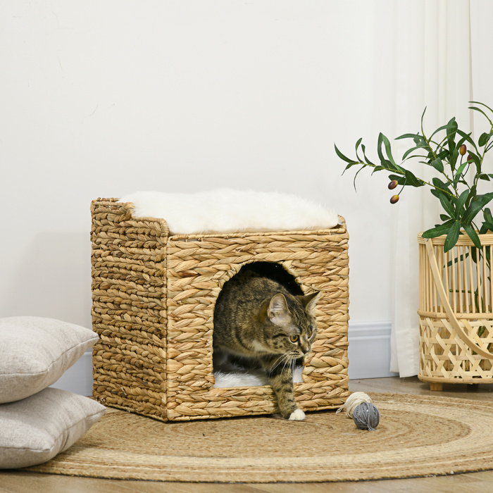 PawHut Ротанг Cat Cave 2-х ярусна подушка вода гіацинт коричневий до 5кг | Аосом