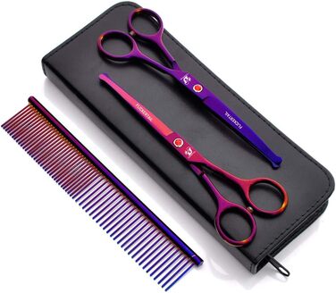 Набір професійних ножиць для грумінгу домашніх тварин 6,5 дюймів, нержавіюча сталь, прямі та вигнуті ножиці, безпечні закруглені кінчики