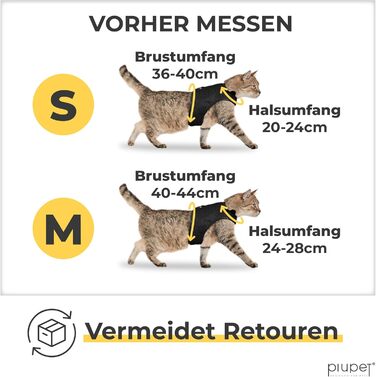 Шлейка для котів PiuPet® (S) з повідком 1,2м | Захист від втечі | Чорний колір | Розмір S (21-24см обхват шиї, 36-40см обхват грудей)