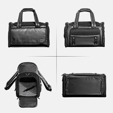 Транспортна переноска для кота/собаки 4 Pet, чорна, з сіткою та захистом, для подорожей літаком та авто