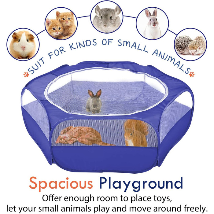 Pawaboo: вольєр для дрібних тварин, складаний, водовідштовхувальний. Підходить для кроликів, курей, кошенят, цуценят, хом'яків. З сіткою, блискавкою та нейлоновим дном – Indigo