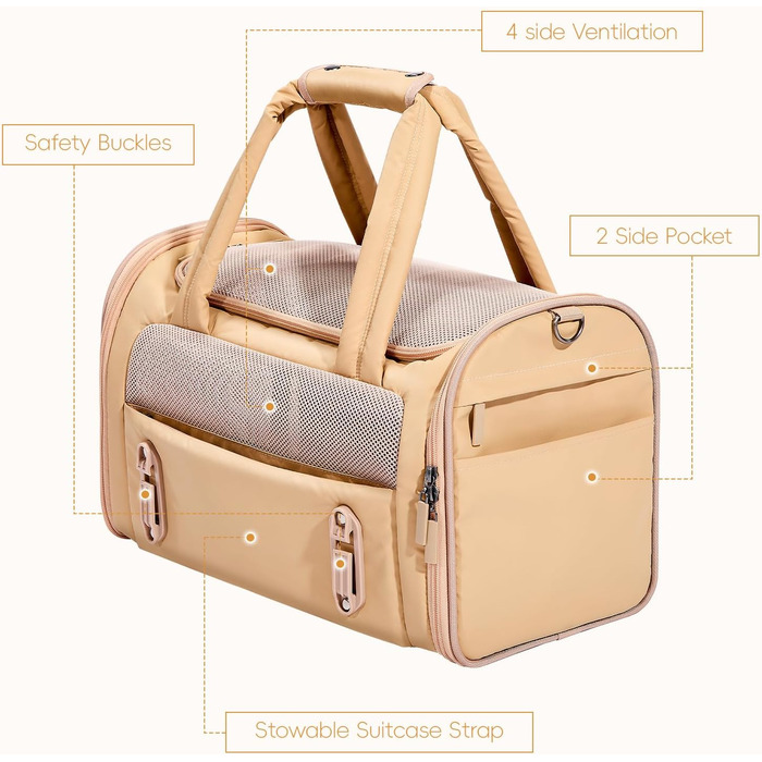 Транспортна переноска для котів та собак 4Pet, Khaki: міцна, з сіткою, для подорожей літаком та автомобілем