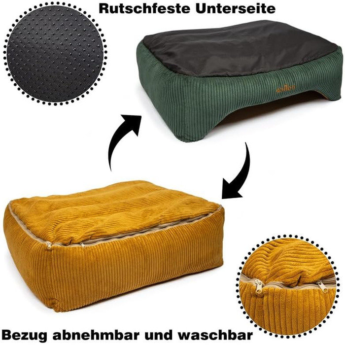 Крісло-лежанка для собак CopcoPet, зелено-жовте, 70x55 см, для маленьких собак, з неслизьким дном, захищає суглоби