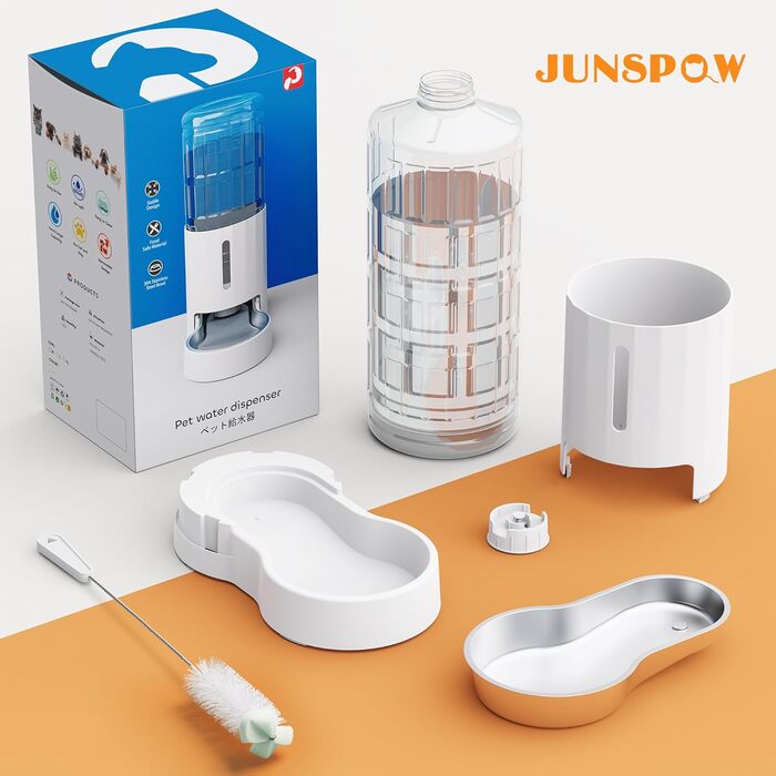 Автоматична поїлка для собак і котів JUNSPOW 9L, нержавіюча сталь, без електрики, ультратиха, чорна