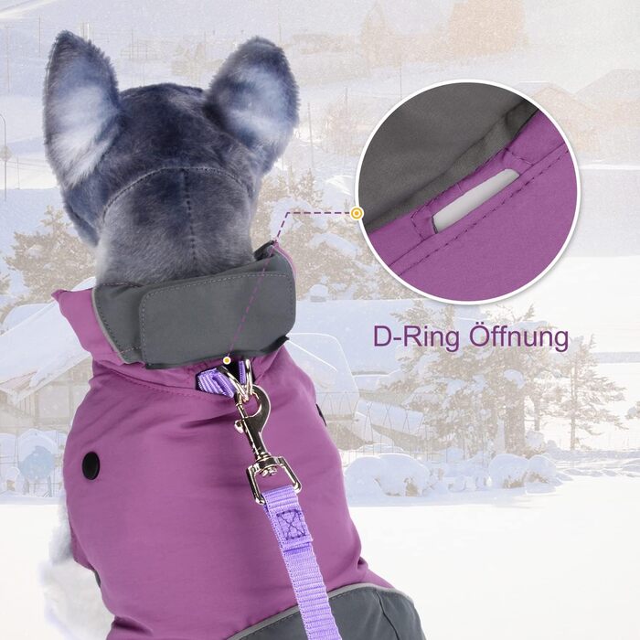 PETLOFT Зимова куртка для собак, світловідбиваюча, вітронепроникна, тепла флісова куртка для прогулянок на вулиці, знімний флісовий підкладка (S, фіолетовий)