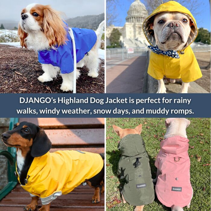 Водонепроникний дощовик для собак DJANGO Highland, оливковий, розмір M, з капюшоном та кишенею, для маленьких та середніх собак