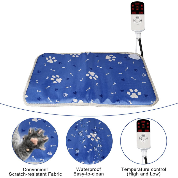 Електрична грілка для тварин з таймером 45x70 см, вологостійка, постійна температура, регульована, з цифровим дисплеєм для новонароджених та літніх тварин