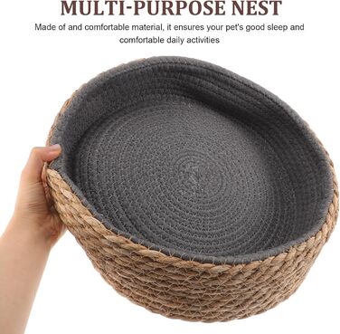 Кругле ліжко для собак та котів POPETPOP з ротангу, 35x35x8 см - миється та дихає, ідеально для вітальні та спальні