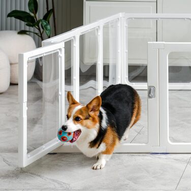 Клітка-вигул для цуценят Kerhouze, 8 шт., 60 см, прозора, для собак, котів, кроликів та інших дрібних тварин, з фіксуючою дверцятами, біла