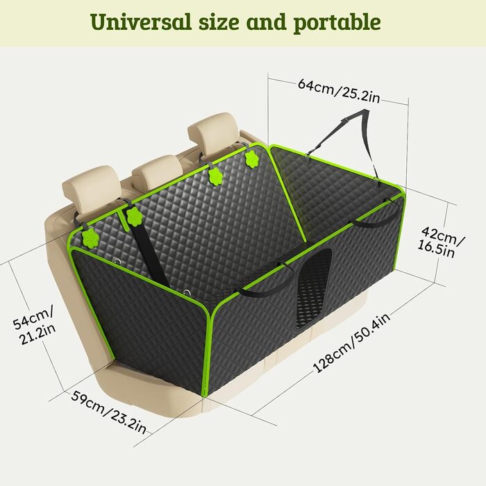 Захисний килимок для собак у машину Pecute 2-в-1: для заднього сидіння та як переноска, водовідштовхувальний, анти-царапин, з жорстким дном