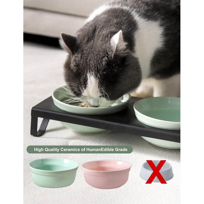 Керамічні годівниці та миски для котів та маленьких собак, зелені, 12,7 см, 2 миски + підставка, для вологого та сухого корму