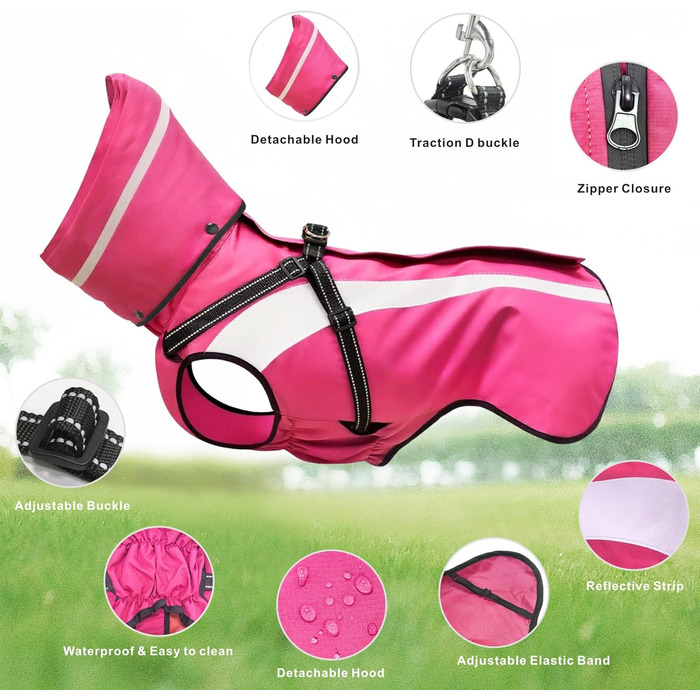 Водонепроникний дощовик для собак Oslueidy: дощовик з капюшоном для малих, середніх та великих собак, цуценят S-XXL (Рожевий, M)