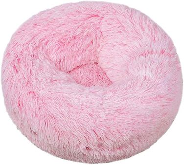 Кругле ліжко для собак FANSU з м'якого плюшу, ковзаюча база, ліжко для котів у формі пончика, розмір та колір обираються (90см, градієнт рожевого)