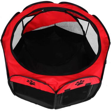 Складане зоо-намет для тварин на 8 панелей з бічною сіткою – вольєр для вигулу домашніх тварин з дверцятами на блискавці для використання в приміщенні та на вулиці, для подорожей, кемпінгу 68 x 45 см (Червоний)