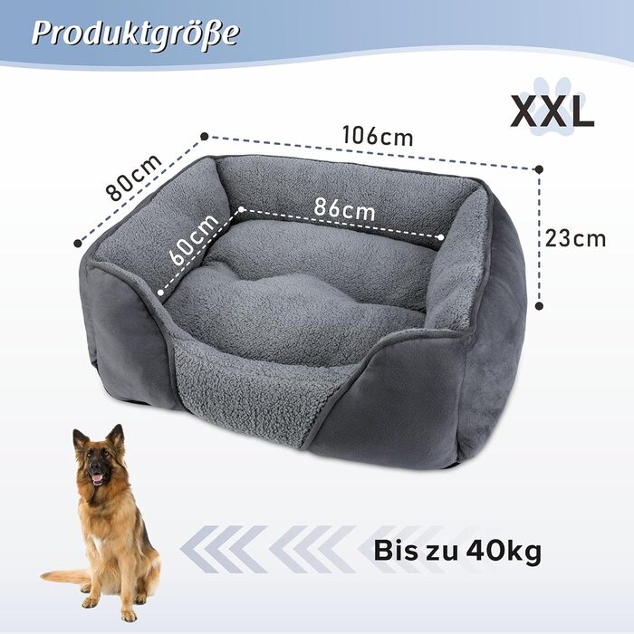 Ліжко для великих собак FURTIME XXL, м'яке, антивандальне, протиковзке, пране, 106x80x23 см, підходить для котів