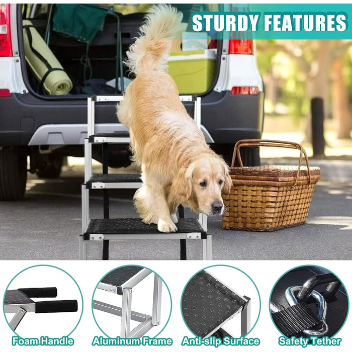 Сходинки для собак великих порід, 4 сходинки, алюмінієва рамка, для автомобіля, SUV, вантажівки, високого ліжка, дивану. Максимальне навантаження 68 кг, ширина 43,2 см, висота 63,5 см