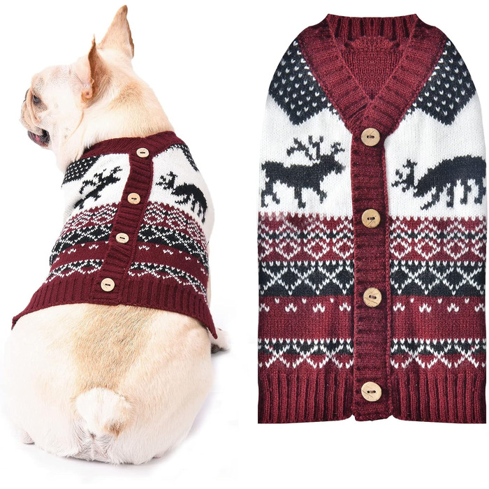 Пуловер для собак ABRRLO з бавовни, теплий зимовий костюм для святкування Нового року (L, костюм оленя)