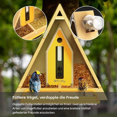 Birddy Оригінальна смарт годівниця для птахів із камерою, сонячна панель, міцний матеріал, GreenTough, з камерою спостереження, ІІ-ідентифікація, пряма трансляція