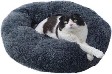 М'яке ліжко для котів та собак: кругла ніша-гніздо 80 см, темно-сірий колір