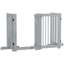 PawHut Barrier Dog 4 частини, Ворота для собаки з дверима, Ворота для собак складні, дерево, світло-сірий