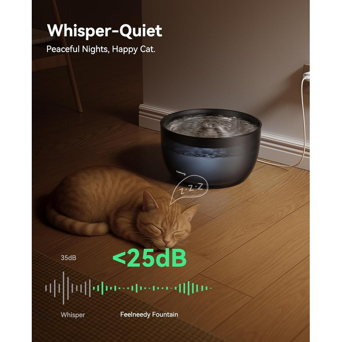 Фонтанчик для котів FEELNEEDY 3L з фільтром з активованого вугілля - фонтанчик для котів з нержавіючої сталі, прозорий резервуар, чорний колір