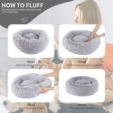 Кругле ліжко для собак та котів BVAGSS, плюшеве, донат, 50 см, сірий колір. Зручне, м'яке, миється. Підходить для маленьких, середніх та великих собак та котів. Розміри: 50 x 50 x 15 см.
