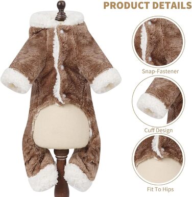 PETCUTE Зимовий теплий одяг для собак - Куртка з мультфільмом для маленьких, середніх собак, Пуловер з кнопками для Лабрадора, Чихуахуа, Французького бульдога (S, Хакі)