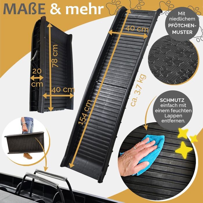 Рампа для собак у автомобіль, алюміній, Petigi, для SUV, неслизька, вантажопідйомність 70/90/150 кг, моделі 01/05 (155/154 см)