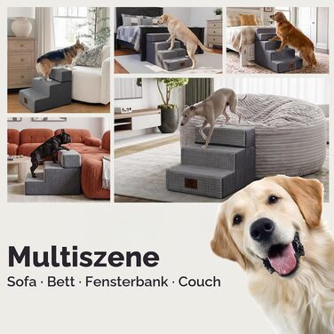 Сходи для маленьких собак Sytopia, 5 ступенів, з пінополіуретану Memory Foam та кукурудзяного оксамиту, сірі (висота 57 см)