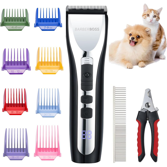 Набір для грумінгу тварин BarberBoss: бездротовий тихий тример для густого та спутанного хутра, акумуляторна шерстьова ножиця, тример для подушечок лап