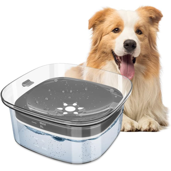 Миска для води для собак, 2 л, повільна годівниця, миска-поїльник без облизування, водонепроникна, для подорожей, прозора