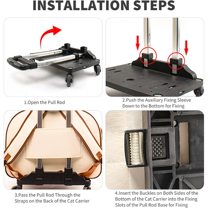 PETCUTE Рюкзак-переноска для собак та котів з колесами, складаний, з внутрішнім страхувальним ремінцем, дихаючий, для маленьких собак та середніх котів, бежевий