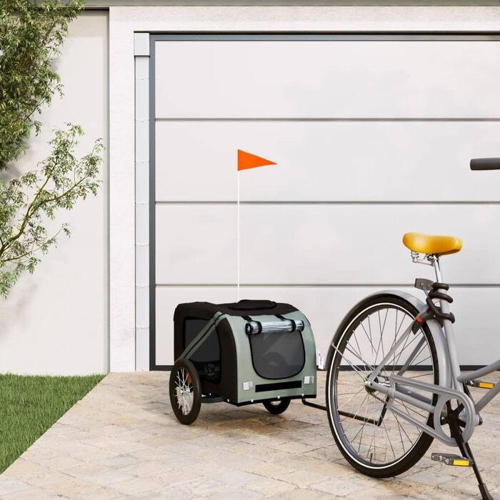 Фургон для собак VidaXL – переносний, з відбивачами та прапорцем, до 45 кг, Oxford-тканина, сірий (125 x 63 x 66 см)