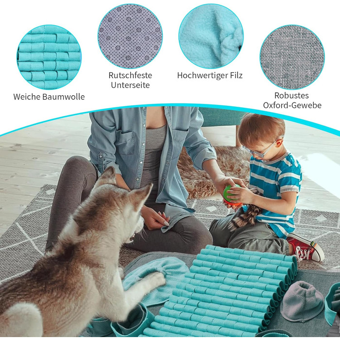 Килимок для собак SchnüFfelteppich, миючий, для тренувань, годівлі, нюховий тренінг, проти нудьги, для цуценят (66 x 42 см), блакитний