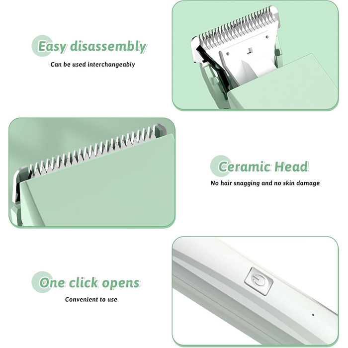 Машина для стрижки собак та котів 4-в-1, з 4 насадками, триммер для лап, точилка для кігтів, вологостійка, для тіла, обличчя, зеленого кольору