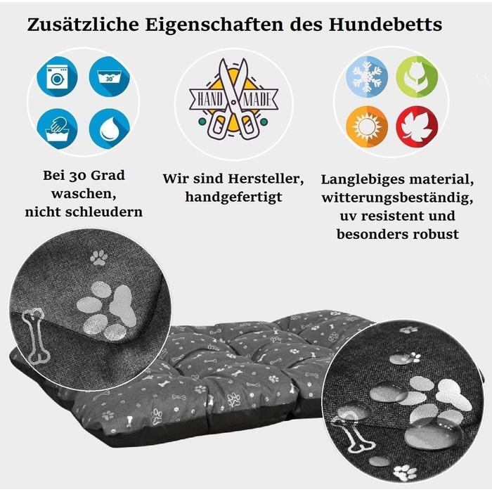 Кінг Дог: Водонепроникне ліжко для собак XL 120x80 см. Зручне, миється, з оксфордської тканини. Підходить для дому та вулиці. Графітовий колір.