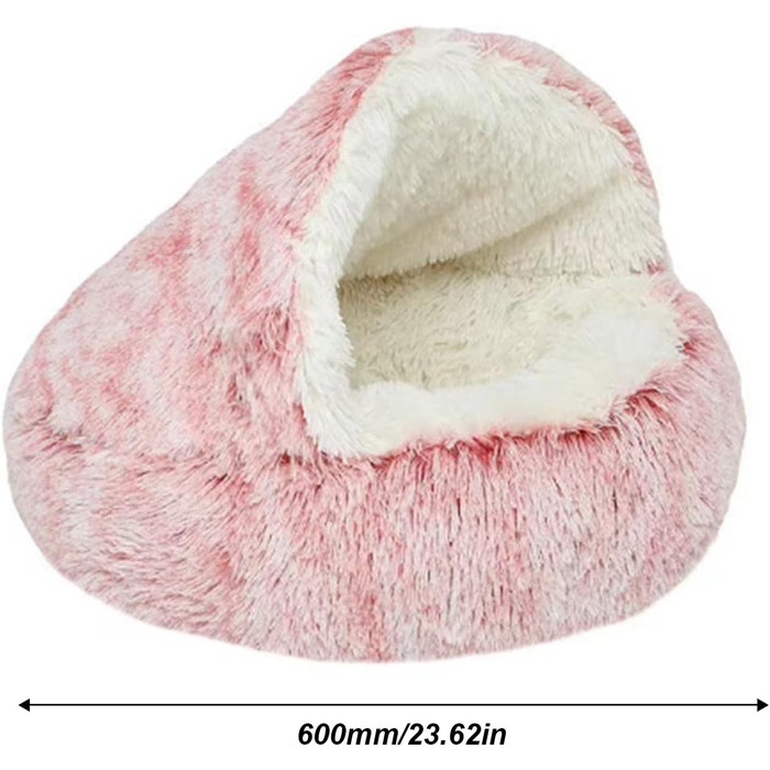 Килимок для кота, песика, гніздо-печери, круглий, м'який плюш, з капюшоном, пончик, теплий лежак для домашніх тварин, самопідігріваючий, 60 x 60 см (Рожевий)