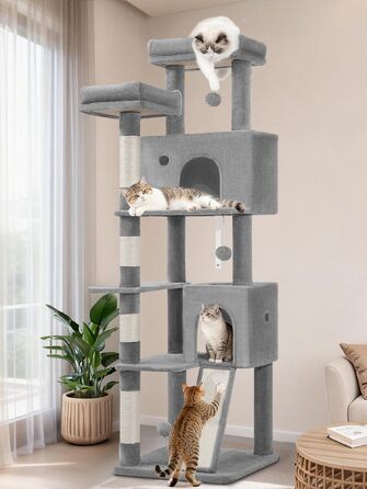 Котячий будиночок Kratzbaum 178 см, великий, сірий. Стабільний з когтеточками, лежаками, платформами та іграшками. FPMS005FG1