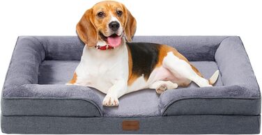 Ортопедичне ліжко для собак середніх та великих порід 109x84x21 см, високощільна піна з високим пружним ефектом, знімний водонепроникний чохол, зручне та антиковзаюче, темно-сірий колір