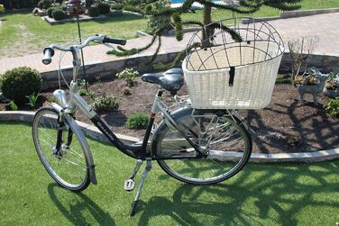 Корзина для собак на багажник Marcus Hundefahrradkorb XXL з плетіння з лози та металевим ґратом, з подушкою