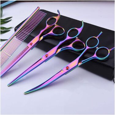 Набір ножиць для собак: професійний набір для грумінгу з нержавіючої сталі (прямі, зігнуті, фінішні ножиці, гребінець) для тіла, морди, вух та лап